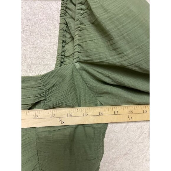 MINKPINK Women's Green Long Puff  Sleeve Crop Top Smocked Back Ruched Large - Picture 5 of 8